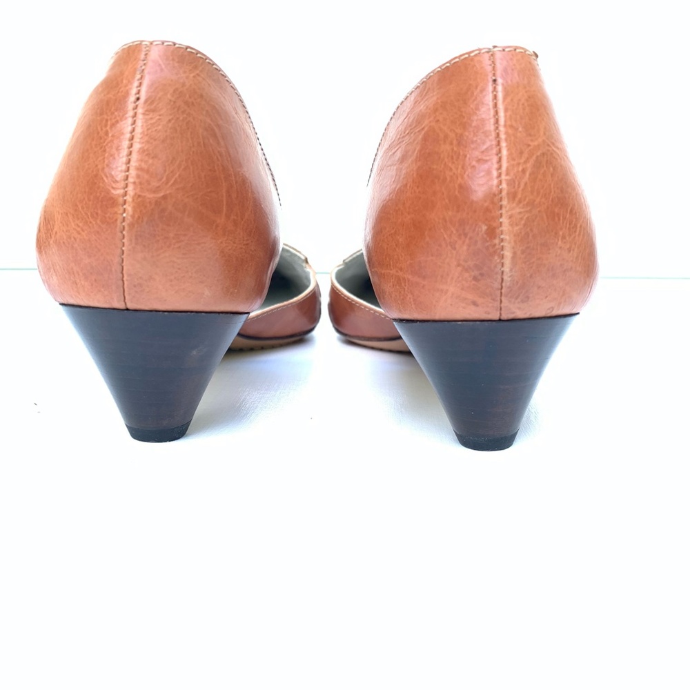 Diana Broussard Brown Leather D'Orsay Pumps 8.5 Square Toe Gold Ring Y2K Siren - Picture 4 of 10